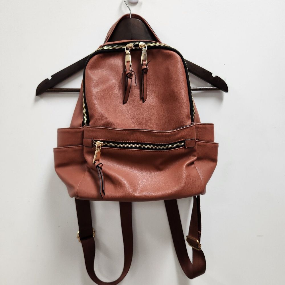 Womens Chestnut Backpack Purse Faux Leather Adjustable Straps Zippered Pockets